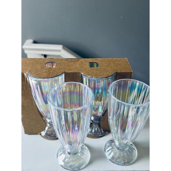 Iridescent Milkshake Set of 2 or 4 • 7” Holographic Retro Soda Fountain Cups - Picture 6 of 7